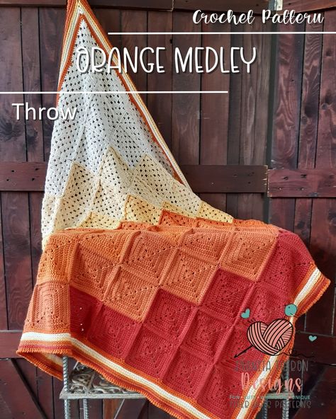 Free Crochet Along - Orange Medley Crochet Throw - Joanita Theron Designs Afghan Blanket, Crochet Throw, A Blanket, Free Crochet, Pink And Orange, Blankets, Orange, Crochet, Yellow