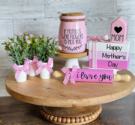 Mothers Day Gift Tiered Tray Decor Gift for Mom Mini Rolling Pin Set of 3 Floral Arrangements Mini Birdhouse Gifts from Daughter Son by SweetBeanFarmhouse on Etsy Mini Crates Ideas, Paper Palm Tree, Mini Birdhouse, Tiered Shelves, Mini Crates, Mothers Gifts, Ceramic Birdhouse, Tiered Tray Diy, Mothers Day Decor