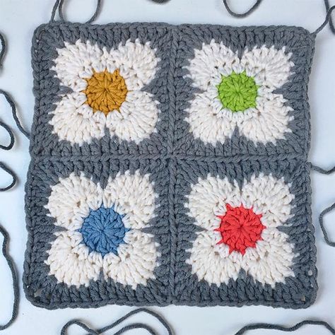 Crochet Square Pattern, Easter Bunny Crochet Pattern, Flower Granny Square, Crochet Cushion Cover, Crochet Motif Patterns, Yarn For Sale, Manta Crochet, Granny Squares Pattern, Granny Square Crochet Pattern