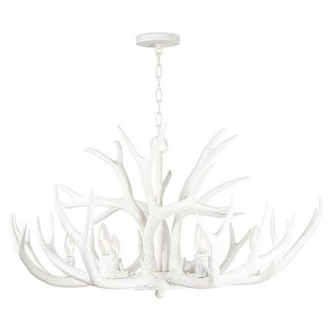 Regina Andrew Antler Modern Classic White Resin Chandelier | Kathy Kuo Home Modern Lodge, Antler Chandelier, Candelabra Chandeliers, Eclectic Living Room, White Chandelier, Chandelier Design, Rustic White, Kathy Kuo Home, A Living Room