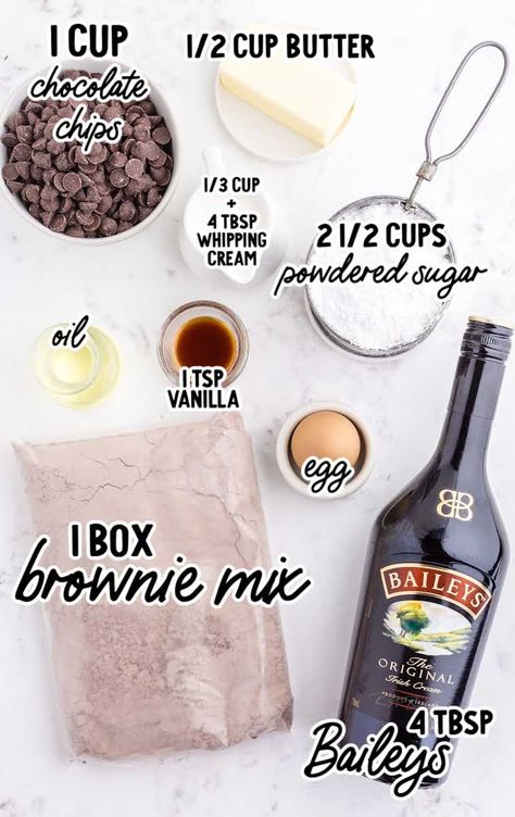 Boozy Brownies, Baileys Brownies, Bailey Brownies, Irish Cream Frosting, Boozy Baking, Baileys Recipes, St Patricks Day Food, Boozy Desserts, Brownie Ingredients