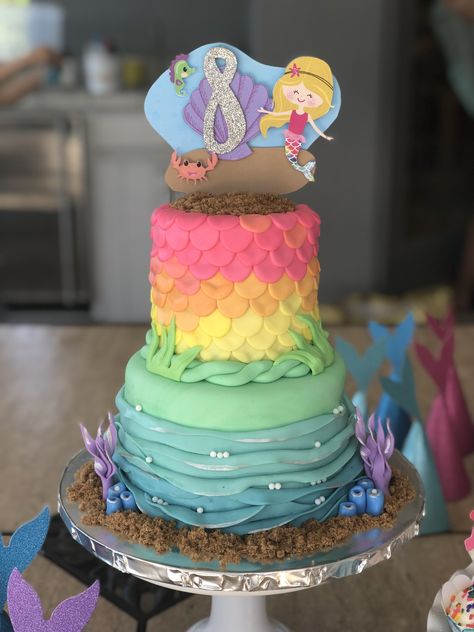 Mermaid Rainbow Party, Rainbow Mermaid Unicorn Cake, Rainbow Mermaid Cake, Rainbow Mermaid Birthday Party, Mermaid And Unicorn Cake, Mermaid Cat Birthday Cake, Pink And Purple Mermaid Cake, Rainbow Story, 2tier Mermaid Theme Cake