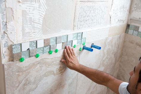 Learn how to tile a shower yourself. Create the holy grail of bathrooms - clean, neat, and custom-made. Bathroom Tile Installation, Bathtub Tile, Fiberglass Shower, Diy Accent Wall, Tile Trends, Bathroom Shower Tile, Shower Tile Designs, Family Handyman, Tile Installation