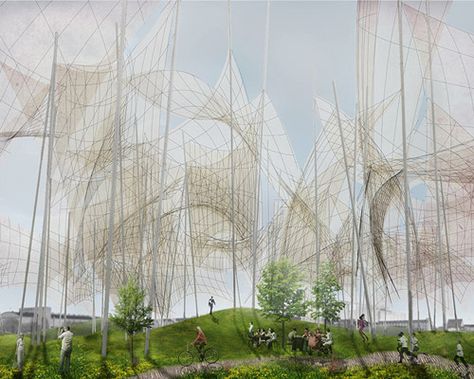 land art park conceived to generate wind energy in denmark Emerging From Water, Ole Scheeren, Axonometric View, Water Architecture, Art Park, Industrial Landscape, Architecture Competition, Geothermal Energy, Architecture Sketchbook