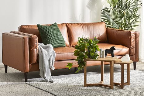 Tan Leather Sofa Living Room, Caramel Leather Sofa, Tan Leather Sofa, Tan Couch, Tan Leather Couch, Hanging Ivy, Leather Sofa Living, Tan Sofa, Tan Leather Sofas