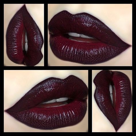 ❥ Kat Von D “Homegirl” Lipstick with MAC “Currant” Lipliner & NYX “Black Lips” Lipliner ❥ Drag Make-up, Kat Von D Makeup, Dark Lipstick, Makijaż Smokey Eye, Black Lips, Gothic Makeup, Goth Makeup, Dark Lips, Lip Art