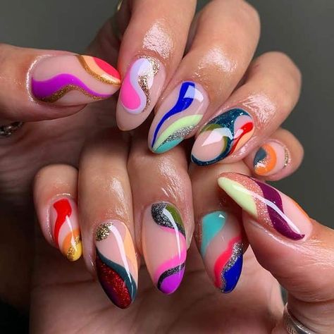 30+ Indie Nail Ideas To Try This Season! - Prada & Pearls Nail Design Glitter, Funky Nail Art, Colorful Nail, Rainbow Nails, Dream Nails, Funky Nails, Nails Short, Minimalist Nails, Dope Nails