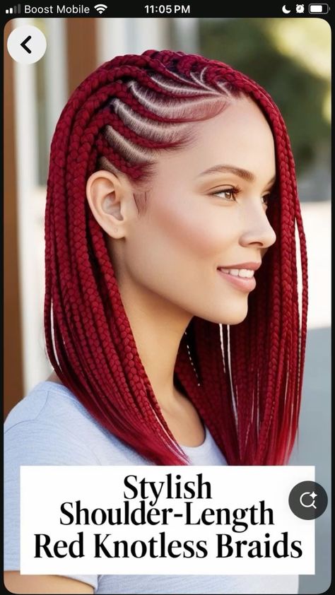 Knotless Braids With Red Highlights, Braids With Red Highlights, Hairstyle Aesthetic Girl, Cornrows With Bangs, Colorful Braids For Black Women, Red Boho Braids, Braids With Red, Long Lasting Braids, Knotless Braids Red