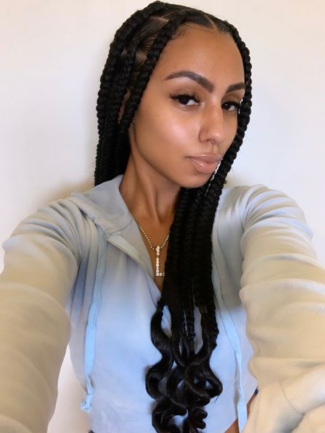 Knotless Coi Leray Braids, Big Part Braids For Black Women, Coi Leray Goddess Braids, Long Coi Leray Braids With Curls, Col Leray Braids, Big Natural Braids, Large Braids With Curly Ends, Coi Larey Braids, Coil Leray Braids