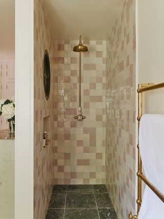 A welcoming country cottage in the South Downs by Studio Squire Warm Bathroom, Wallpaper Tile, Old Country Houses, Built In Dresser, Paint And Paper Library, South Downs, Yellow Tile, Corner Lamp, Wood Bar Stools