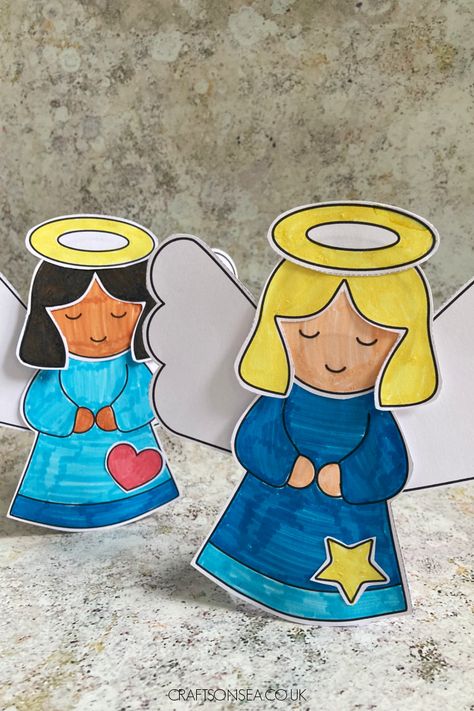 Angel Sunday School Craft, The Angel Visits Mary Lesson, Angel Activities For Preschoolers, Easy Angel Crafts For Kids, Angel Preschool Craft, Tree Topper Printable, Angel Template Free Printable, Christmas Angel Crafts For Kids, Angel Crafts For Kids