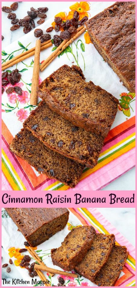 Raisin Banana Bread Recipe, Banana Bread With Raisins, Raisin Banana Bread, Cinnamon Raisin Bread Recipe, Cinnamon Banana Bread, Raisin Muffins, Raisin Recipes, Brown Sugar Recipes, Cinnamon Raisin Bread