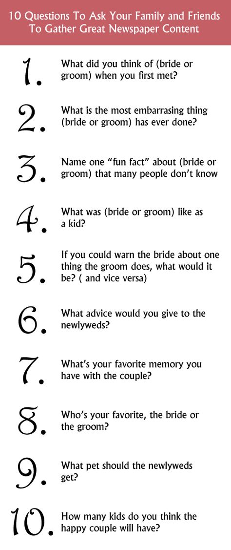 Need some ideas for content to include in your wedding newspaper? Here are 10 questions to ask your family and friends. JS Printing 866-435-7577 Wedding Day Newspaper Cute Ideas, Wedding Newspaper Ideas, Wedding Brunch Ideas, Newspaper Invitation, Newspaper Ideas, Post Wedding Brunch, Brunch Reception, Wedding Party Dress Guest, Wedding Reception Tables Centerpieces