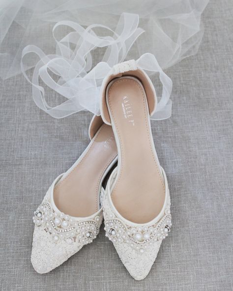 IVORY CROCHET LACE Pointy toe flats with Pearls Applique | Etsy Country Shoes, Flower Girl Shoes, Wedding Shoes Lace, Wedding Boots, Wedding Flats, Pointy Toe Flats, Rancho Cucamonga, Bridesmaid Shoes, Womens Wedding Shoes