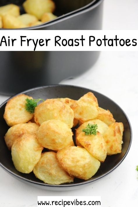 Perfect air fryer roast potatoes. Learn how to make roasted potatoes in the air fryer. Crispy skin, fluffy inside, and easy to make recipe will make this your favourite potato recipe. How To Roast Potatoes, Air Fryer Roasted Potatoes, Potatoes In Air Fryer, Potatoes In The Air Fryer, Air Fryer Roast, Air Fryer Potatoes, Sunday Roast Dinner, Crispy Roast Potatoes, Herb Roasted Potatoes