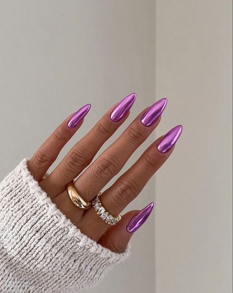 Purple Chrome Nails, Pink Chrome Nails, Purple Nail Art, Chrome Nails Designs, Purple Nail Designs, Pink Chrome, Lavender Nails, Purple Nail, Metallic Nails