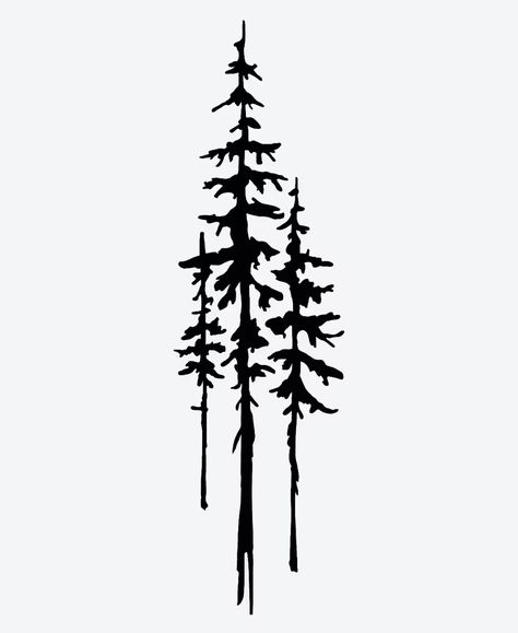 White Pine Silhouette, Nature Doodles, Tree Silhouette Tattoo, Pine Tattoo, Three Pines, Pine Tree Drawing, Tree Tattoo Men, Cool Nature, Pine Tree Silhouette