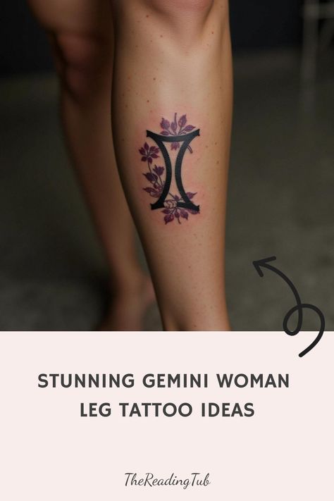 Stunning Gemini Woman Leg Tattoo Ideas Gemini Tattoo With Roses, Woman Leg Tattoo Ideas, Woman Leg Tattoo, Tattoo With Roses, Zodiac Tattoo Ideas, Gemini Women, Women's Shoulder Tattoo, Leg Tattoo Ideas, Rib Tattoos For Women