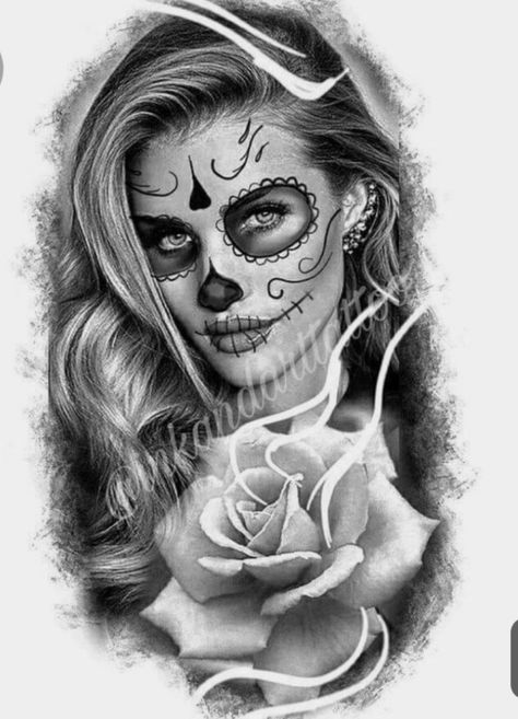 Face Morph Tattoo, Lady Skull Tattoo, Sugar Skull Girl Tattoo, Azteca Tattoo, Lady Tattoo, Catrina Tattoo, Skull Girl Tattoo, Girl Face Tattoo, Sugar Skull Girl