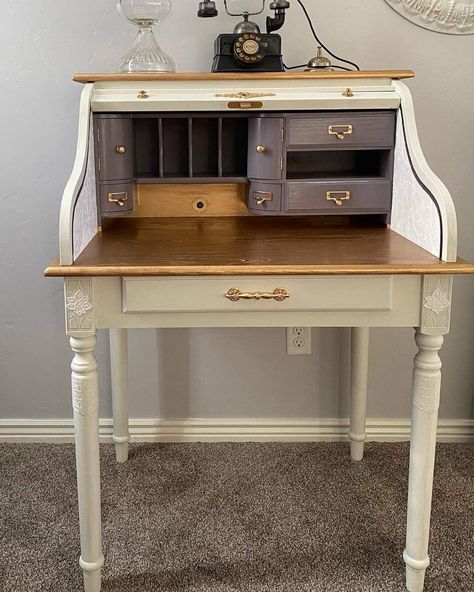 Antique Desk Makeover, Secretary Desk Makeover, Desk Makeover Diy, Desk Redo, Furniture Makeover Inspiration, Diy Furniture Redo, Upholstery Diy, Desk Makeover, Secretary Desk