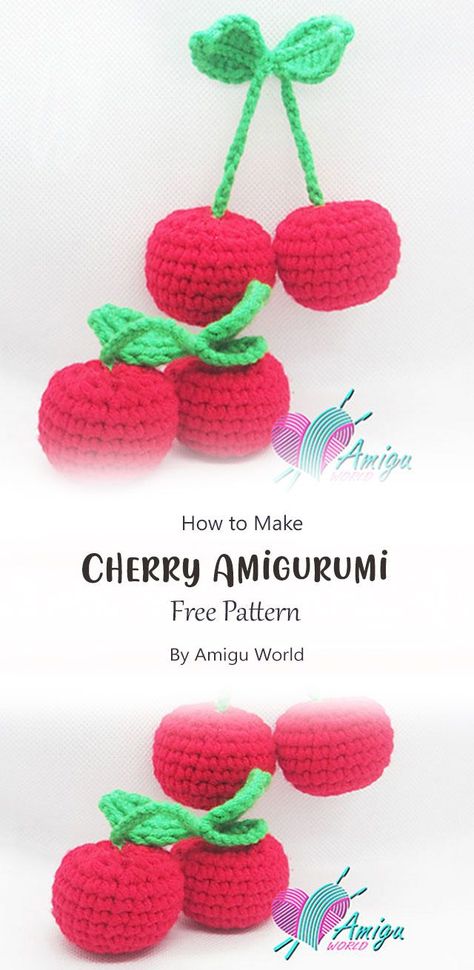 Crochet Fruit Bag, Cherry Amigurumi, Crochet Keyring Free Pattern, Crochet Giraffe Pattern, Fruit Bag, Crochet Strawberry, Crochet Car, Crochet Fruit, Quick Crochet Patterns