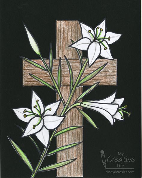 How to Draw a Cross with Easter Lilies | Fun Family Crafts Easter Lily Drawing, True Meaning Of Easter, Easter Art Project, Easter Lilies, Easter Chalkboard, Lilies Drawing, Chalkboard Writing, Easter Drawings, Easter Wall Art