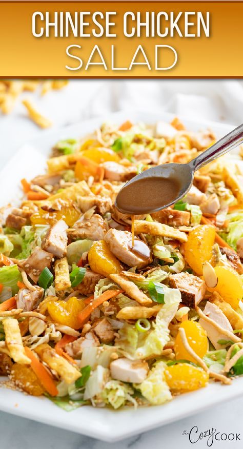 This Chinese Chicken Salad is a healthy dinner or lunch that is truly unique! Make with fresh lettuce, cabbage, chicken, and crispy toppings, and a delicious homemade salad dressing. Chicken Recipes Mexican, Asian Chicken Salad Recipe, Cabbage Chicken, Asian Chicken Salads, Chinese Chicken Salad, Fresh Salad Recipes, Chinese Chicken, Best Salad Recipes, Salad Recipes For Dinner