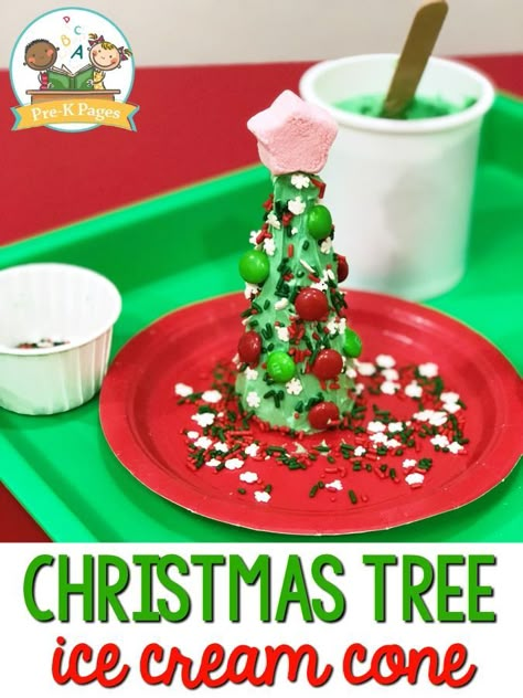 Christmas Tree Cone Project in Preschool. These Christmas tree ice cream cones are not only super cute but they’re a lot of fun for kids to make. Christmas tree cones are so much easier to make than gingerbread houses. You still get all the mess, fun, creativity, and sugar with much less frustration and hassle.If you’re not allowed to do “fun” activities, I’ve also included a free printable that will turn this into a math exercise for your kids. #Christmas Prek Projects, Christmas Tree Ice Cream, Christmas Tree Cones, Make Christmas Tree, Christmas Activities For Toddlers, Christmas Party Crafts, Christmas Tree Lots, Tree Day, Christmas Cones