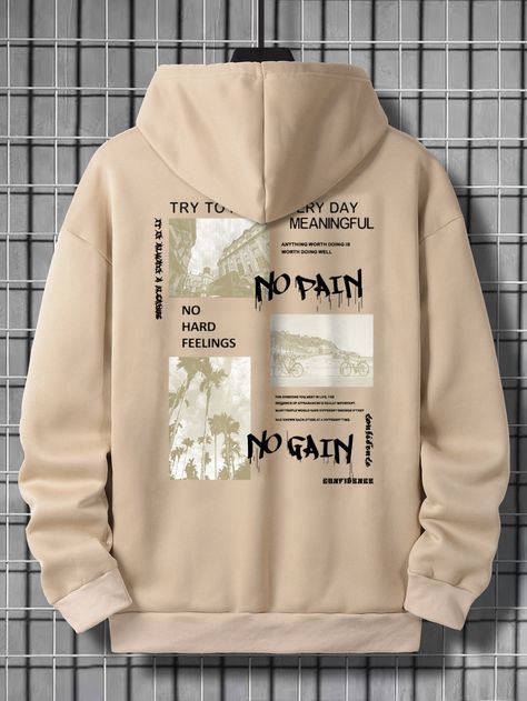 Khaki Casual Collar Long Sleeve Fabric Slogan Pullovers Embellished Slight Stretch  Men Hoodies & Sweatshirts Aesthetic Hoodie Design Men, Aesthetic Hoodies Men, Creative Hoodie Design Ideas, Hoodies Aesthetic Men, Male Accessories, Men Sweatshirts, Thermal Hoodie, Men Hoodies, Lined Hoodie