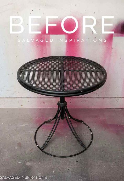 Outdoor Metal Table Makeover, Metal Side Table Makeover, Metal Table Painting Ideas, Painted Metal Patio Furniture, Wrought Iron Table Makeover, Paint Metal Furniture, Painting Metal Outdoor Furniture, Remove Paint From Metal, Small Metal Table