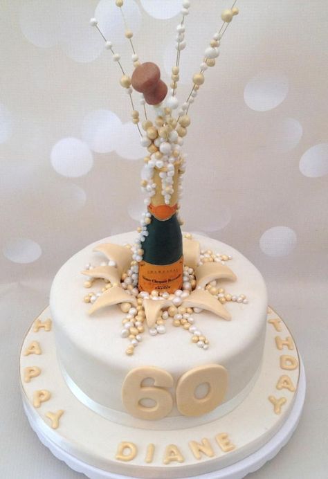 This lady’s favourite champagne brand is featured here. Her family wanted it exploding out of the top of the cake Champagne Cake Ideas, Ladies 60th Birthday Cake Ideas, Prosecco Cake Design, Birthday Cake With Champagne Bottle, 60th Birthday Cake Ideas For Women, Ladies Birthday Cake Ideas, 60th Birthday Cake For Ladies, 60th Birthday Cake Ideas, Champagne Cakes