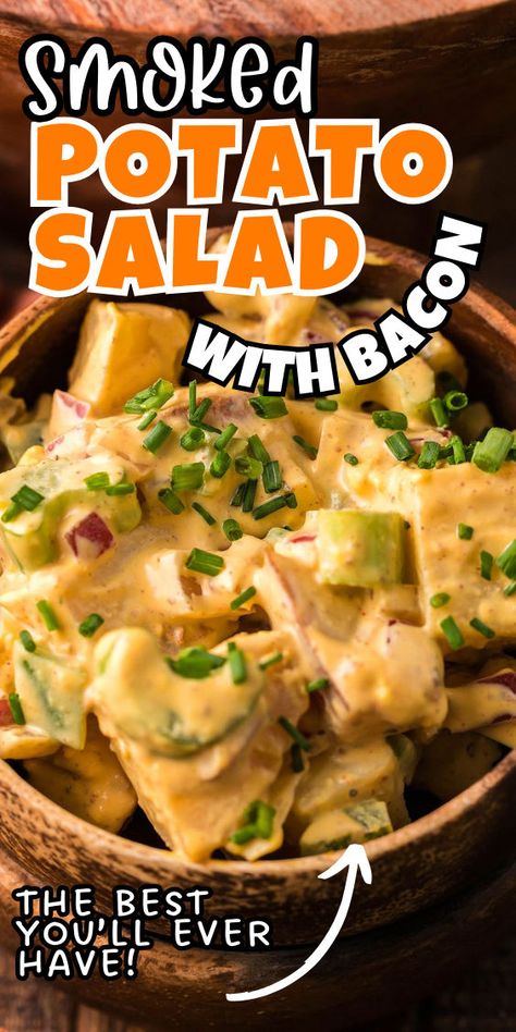 Smoked potato salad Smoked Potato Salad, Potato Salad With Bacon, Smoked Potatoes, Best Salads, Best Salads Ever, Inexpensive Dinners, Grilled Food, Salads To Go, Bacon Potato Salad