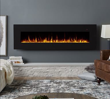 Pottery Barn Electric Fireplace, Wood Aster, Media Electric Fireplace, Corner Electric Fireplace, Interiors Bedroom, Electric Fireplace Wall, Fireplace Logs, Rectangular Chandelier, Wall Mount Electric Fireplace