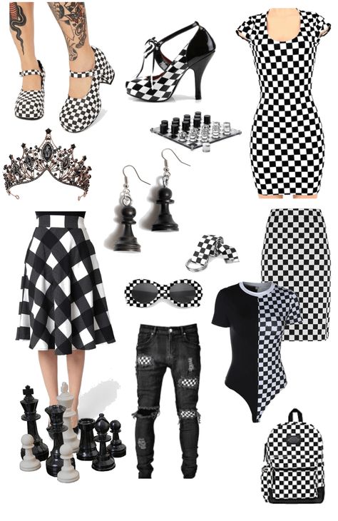 Chess Dress Outfit, Chess Inspired Fashion, Chess Outfit, Chess Clothes, Checkered Outfit, Fashion Designing Course, Checkered Skirt, Fashion Design Patterns, Theme Dress