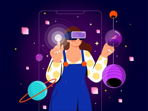 Virtual reality Illustration by Galaxy UX Studio on Dribbble Virtual Reality Illustration, Reality Illustration, Acrylic Colors, Virtual Reality, Creative Professional, Global Community, Illustration Design, Branding, Disney Characters