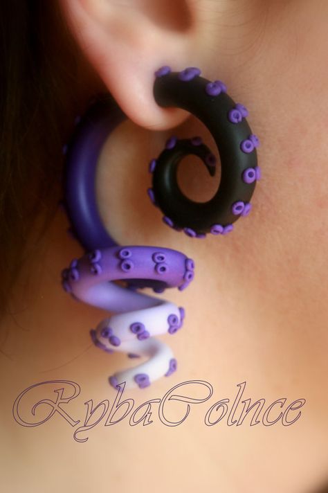 Fake ear tentacle gauge Faux gauge/Gauge by RybaColnce on Etsy Faux Gauges, Piercing Labret, Ear Gauge, Piercing Fake, Gauge Earrings, Fake Piercing, Fimo Clay, Polymer Clay Charms, Polymer Clay Projects