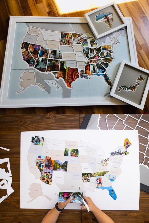 Fill each state with your own photo to track where you've been and where you are going. A free website makes it easy to create photos which will fit perfectly in the map. Pop Up Art, Photo Maps, Travel Memories, Create Photo, Travel Journal, Fun Projects, You've Been, Diy Art, Fun Crafts