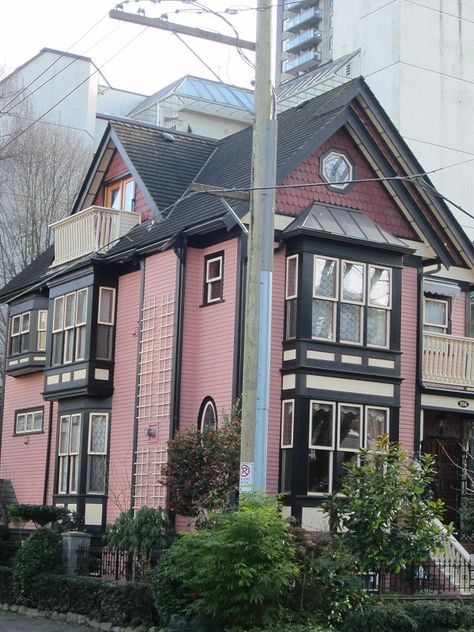 pink house Pink Places, Building A Small House, Storybook House, Pink Castle, Pink Things, Black Windows, Pink House, Pink Home Decor, Pink Houses