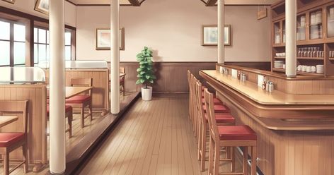 Anime Restaurant Background, Anime Backgrounds Cafe, Anime Restaurant, Cafe Inside, Restaurant Background, Episode Interactive Backgrounds, Anime Places, Episode Backgrounds, Scenery Background