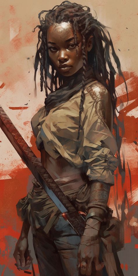 Black Muscular Woman Character Design, Fantasy Setting Concept Art, Black Female Warrior Art, Poc Fantasy Art, Afrofuturism Art Black Women, Black Female Samurai, Black Female Character Art, Black Female Knight, Afro Character Design