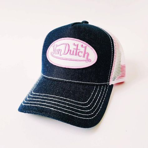 DEADSTOCK VON DUTCH CAP, STILL WITH TAGS AND ORIGINAL PACKAGING 100% AUTHENTIC, BRAND NEW WITH TAGS. Vintage Denim Von Dutch Cap / Von Dutch Cap / Von Dutch Trucker Cap. White And Baby Pink Classic Von Dutch Logo Embroidered On Front  90s Y2K Cap FULLY TRACKABLE SHIPPING SERVICE. UK AND WORLDWIDE SHIPPING. Von Dutch Hats, Y2k Cap, Von Dutch Cap, Fall Morning Routine, Von Dutch Hat, Inspiring Quote Tattoos, Xoxo Jewelry, Cap Logo, Denim Cap