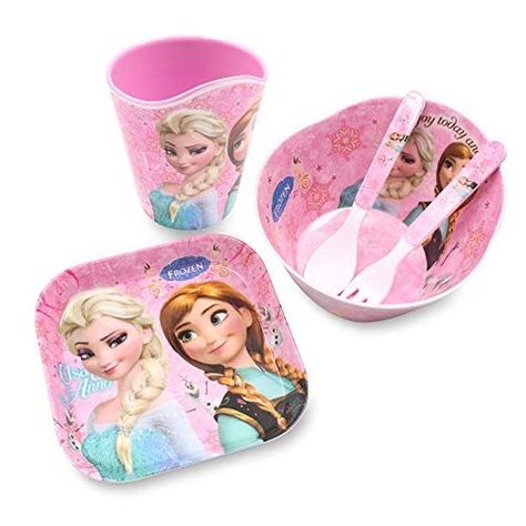 Frozen Elsa Anna Princess Tableware Set 5 Pcs #FrozenLand Frozen Toys, Frozen Queen, Palm Leaf Plates, Children Cartoon, Frozen Elsa And Anna, Disney Elsa, Bowl Plate, Frozen Princess, Queen Elsa