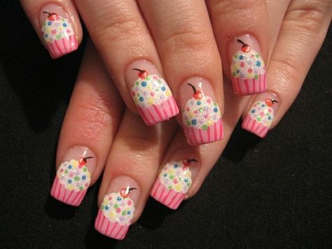 Cupcake Makeup, Rockabilly Nails, Cupcake Nails, Girly Nails, Nail Artwork, Sweet Cupcakes, Hello Kitty Nails, Nail Stuff, Animal Nails