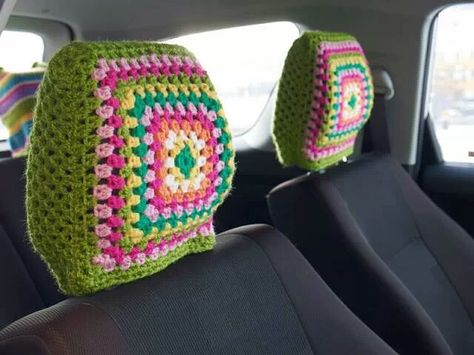 Granny square headrests #followback #crochet #knit #yarnbomb #craft #crafts #crochetaddict #art #instaart #sketch #photooftheday #graffiti #belike #f4f #graphic #graphics #gallery #pencil #artwork #paint #painting #tag #photography #photo #selfie #fashion #crocheting #knitting #crocheted Crochet Car Accessories, Crochet Car, Car Accessories For Girls, Cute Car Accessories, Crochet Home Decor, Crochet Cushions, Crochet For Home, Granny Squares, Love Crochet