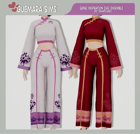 Sims 4 Cc Clothes Anime, Sims 4 Chinese Cc, Sims 4 Japanese Cc, Japanese Traditional Clothes, Chinese Qipao, Pelo Sims, 21 Birthday, Sims Ideas, Sims 4 Dresses