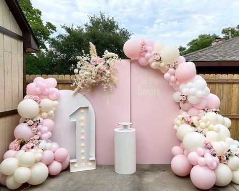 Baptismal And Birthday Theme, Birthday And Baptismal Decoration, Baptism Theme Ideas Girl, Baptism First Birthday Girl, Pink First Birthday Theme, Baptism Party Ideas Girl, 1st Birthday And Baptism Ideas Girl, Baptism Backdrop Girl, Pink Baptism Decorations