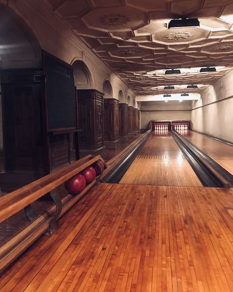 Bowling alley at the Frick Mansion Old Bowling Alley, Bowling Alley In House, Home Bowling Alley, Band Inspiration, Entertainment Rooms, Hawthorne House, Berry Gordy, Bowling Alley, Bowling Ball