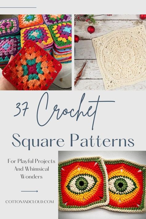 Crochet Square Patterns Cotton Clouds, Unique Blankets, Granny Square Blanket, Crochet Set, Crochet Square Patterns, Craft Design, Pattern Play, Square Patterns, Crochet Square