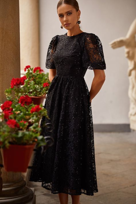 Black Wedding Guest Dress, Black Wedding Guest, Wedding Guest Dress Ideas, Earring Model, Black Wedding Guest Dresses, Dress Tea Length, Lace Wedding Guest Dress, Monica Dress, Alamour The Label