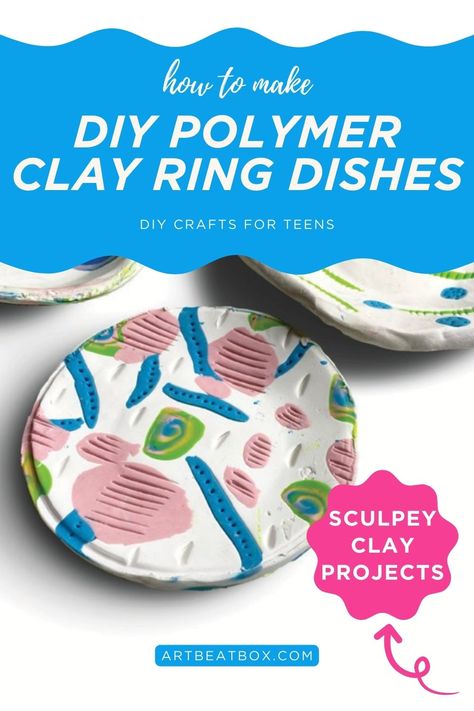 Easy DIY Sculpey Polymer Clay Trinket Bowl Tutorial — Studio Art Beat Sculpey Projects, Homemade Polymer Clay, Homemade Gifts For Mom, Jewelry 2024, Library Crafts, Diy Polymer Clay, Diy Dish, Diy Crafts For Teens, Polymer Clay Ring